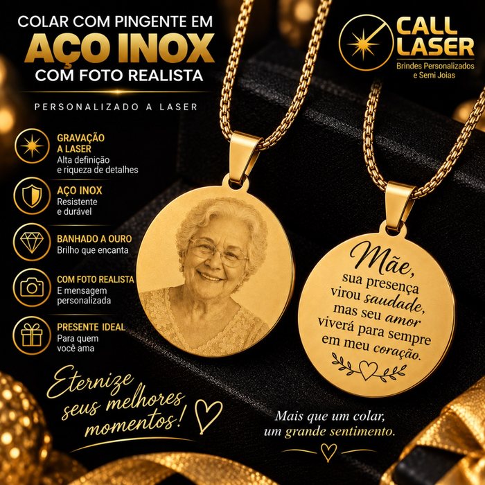 Colar com pingente e foto realista